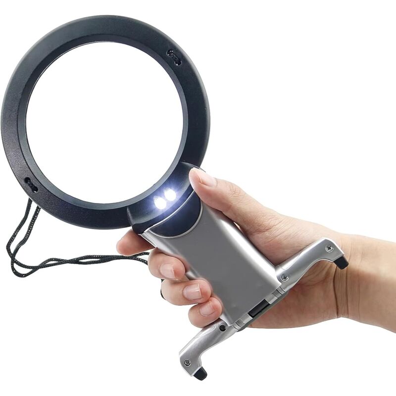 Reading Magnifier, Glass Magnifier Necklace, 2.5x 6x Illuminated, Glass Magnifier, Hands-Free Magnifying Glass, Large LED Illuminated Magnifying Lens