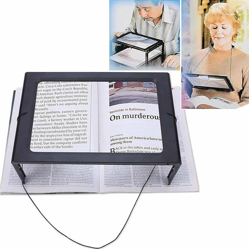 Reading Magnifier Reading Magnifier with 4 led Lights, 3X Magnification A4 Rectangular Illuminating Magnifying Glass with Stand Magnifying Lamp for