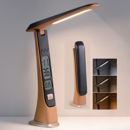 Rechargeable Lamps, Wireless Table Lamp, Foldable Portable Desk Lamp - LED Battery Powered Lights with Brightness and Time Display - Stepless