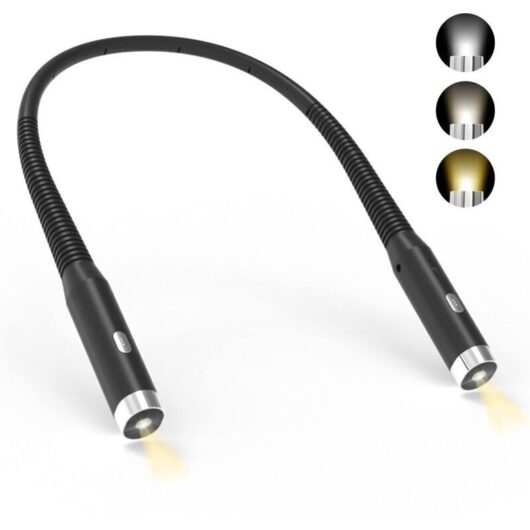 Rechargeable neck reading light, 3 adjustable brightness levels, 360° foldable, USB LED reading light for travel, knitting, camping NPTERBL
