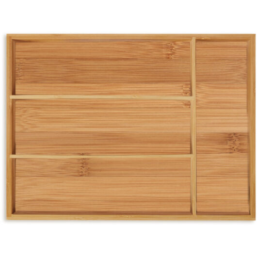 Relaxdays - Cutlery Tray, 4 Compartments, Bamboo, 5 x 26 x 35.5 cm, Small Kitchen Drawer Insert, for Utensils, Natural