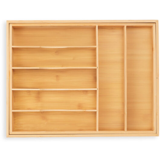 Relaxdays - Extendable Cutlery Tray, Bamboo, 7-9 Compartments, hwd: 5 x 34-50.5 x 44.5 cm, Kitchen Drawer Insert, Natural