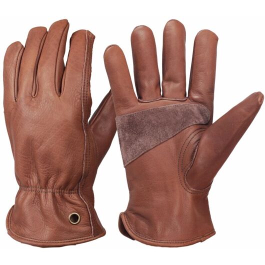 Retro Leather Work Gloves for Construction, Yard, Gardening, with Reinforced Palm for Men and Women (Brown, s)