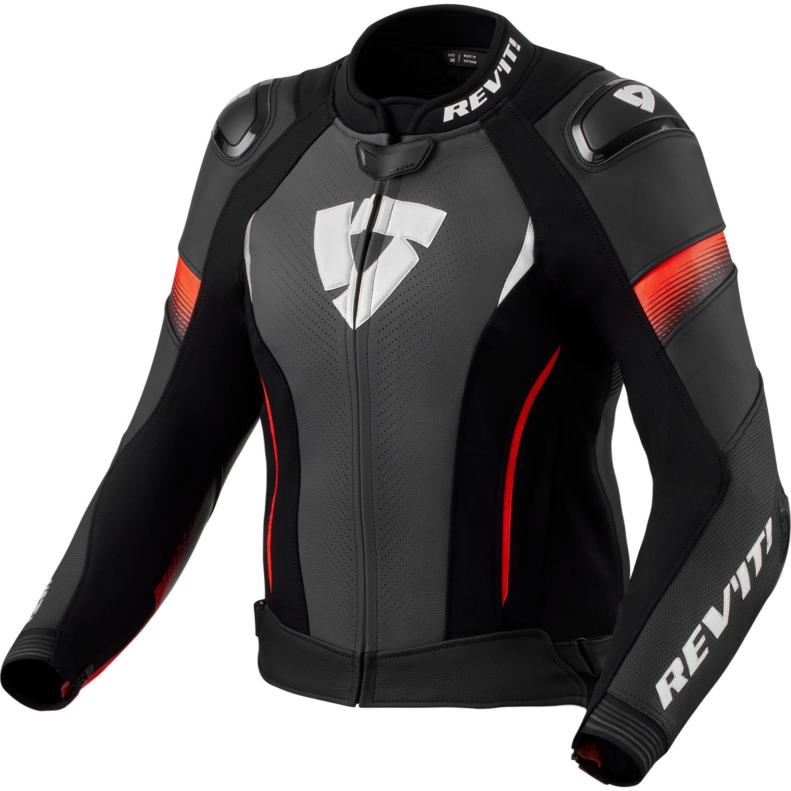 Rev It Xena 4 Pro Ladies Leather Motorcycle Jacket 38 Black Neon Red (UK 10)