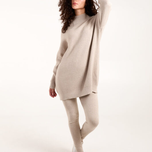Ribbed Jumper + Knit Leggings Set - M/L / STONE