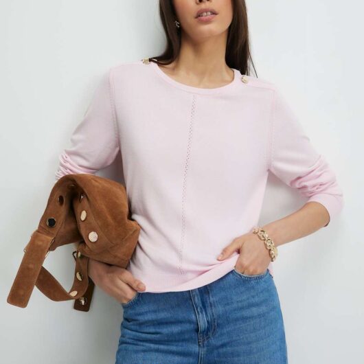 River Island Crew Neck Button Detail Knitted Top Pink