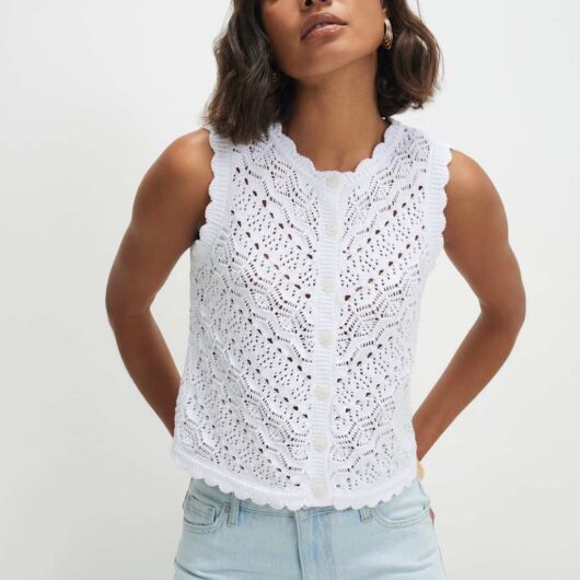River Island Pure Cotton Open Stitch Knitted Top White