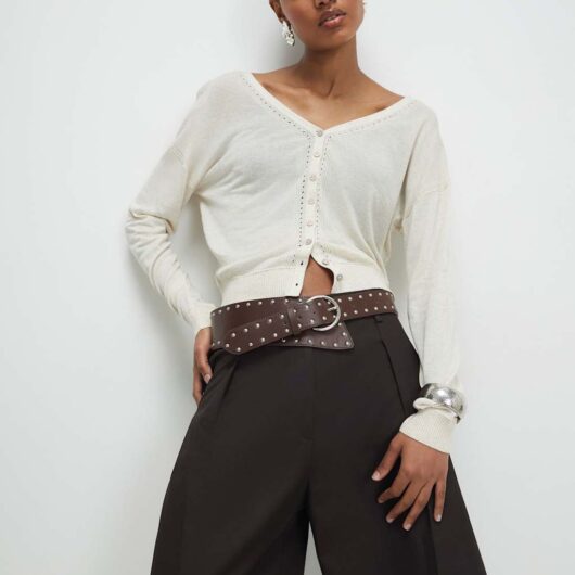 River Island V-Neck Button Through Cardigan with Linen Cream