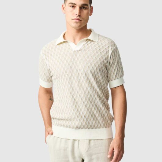 Rodd & Gunn Galdfield Pure Cotton Knitted Polo Shirt Cream