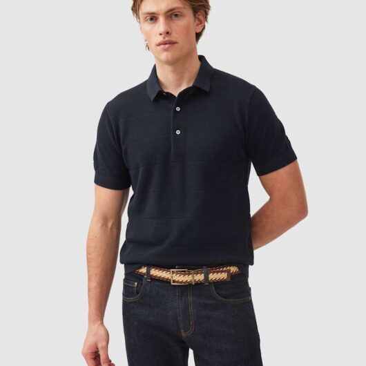Rodd & Gunn Masons Pure Cotton Flat Knitted Polo Shirt Dark Navy