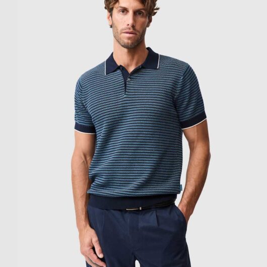 Rodd & Gunn Oyster Island Pure Cotton Knitted Polo Shirt Teal Mix