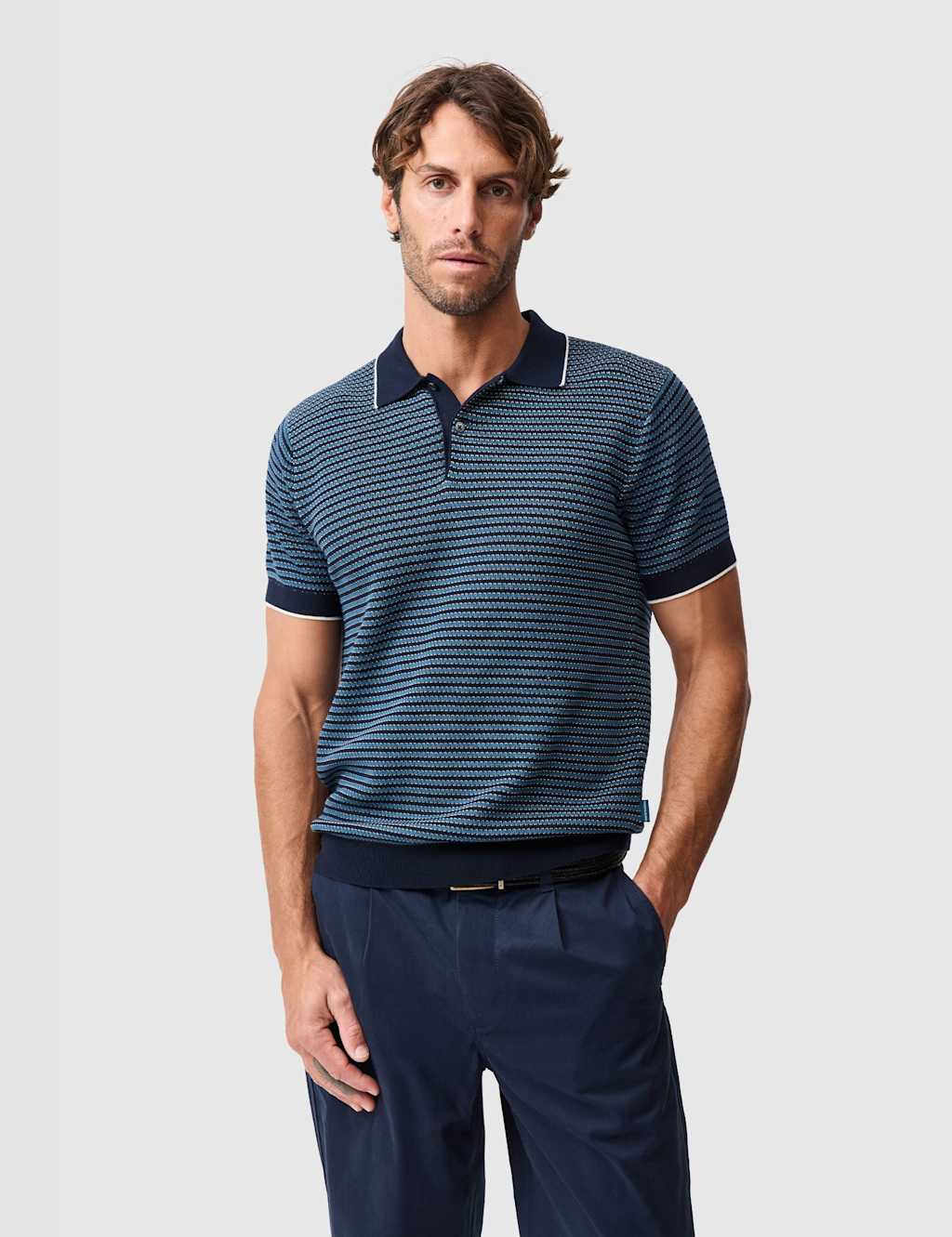 Rodd & Gunn Oyster Island Pure Cotton Knitted Polo Shirt Teal Mix