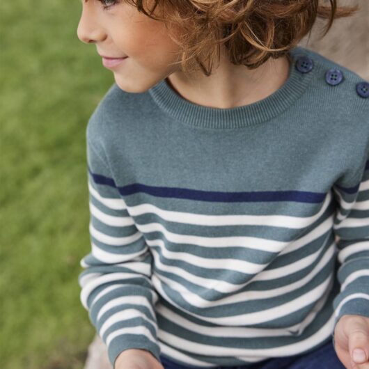 Sailor-Style Striped Jumper for Boys green medium solid with desig