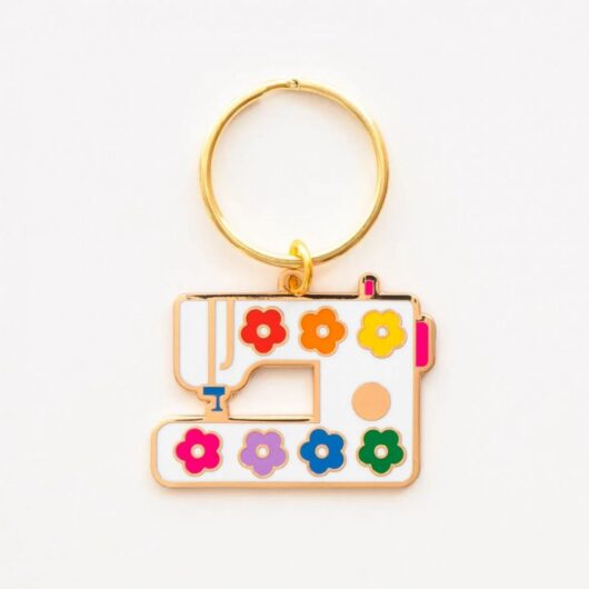 Sarah Hearts Daisy Sewing Machine Enamel Keychain