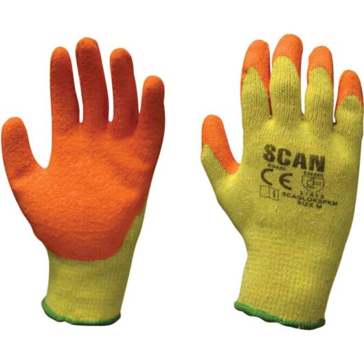 Scan Knit Shell Latex Palm Gloves Orange / Yellow L Pack of 12