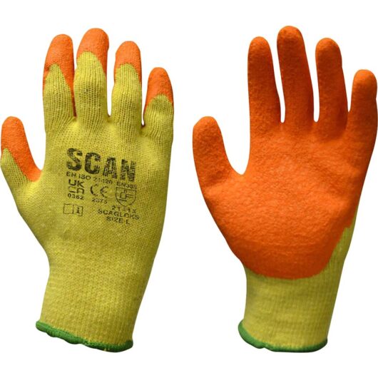 Scan Knit Shell Latex Palm Gloves Orange / Yellow M Pack of 1