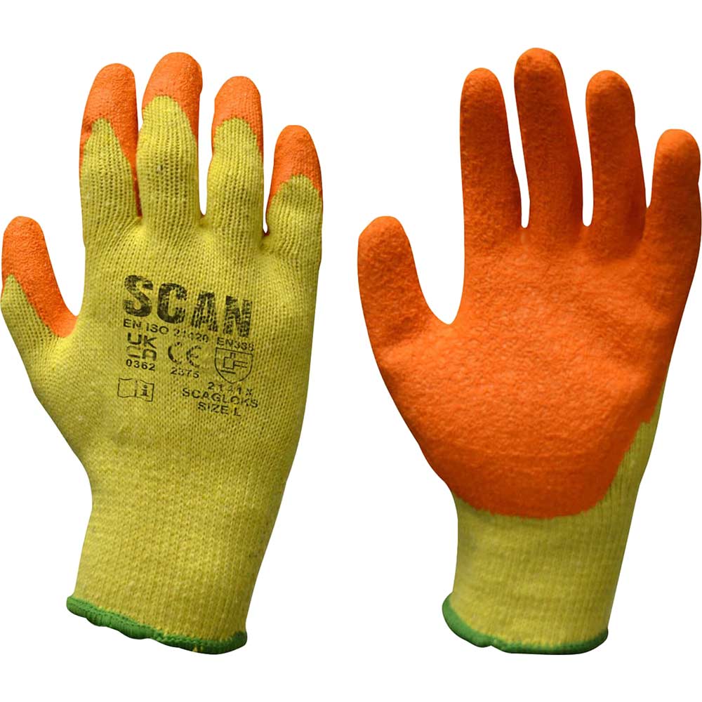 Scan Knit Shell Latex Palm Gloves Orange / Yellow XL Pack of 12