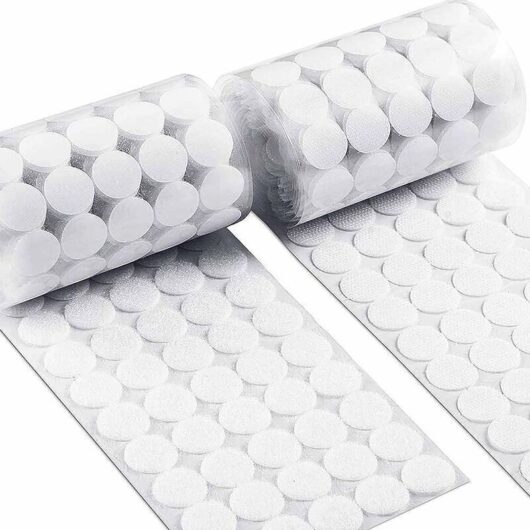 Scratch stickers, round, circles with self-adhesive hooks and loops, 500 pairs of coins, Velcro adhesive patch on the back, white (15 mm)