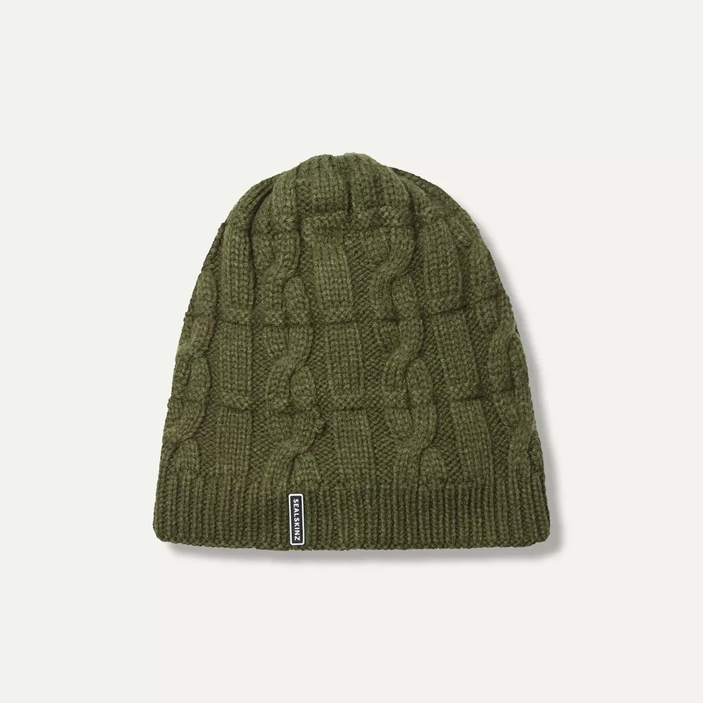 SealSkinz Blakeney Waterproof Cold Weather Cable Knit Beanie Hat Olive