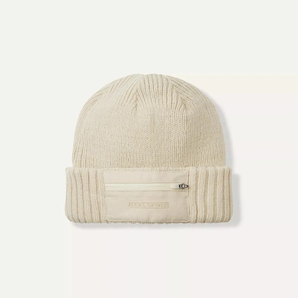 SealSkinz Colby Waterproof Zipped Pocket Knitted Beanie Cream