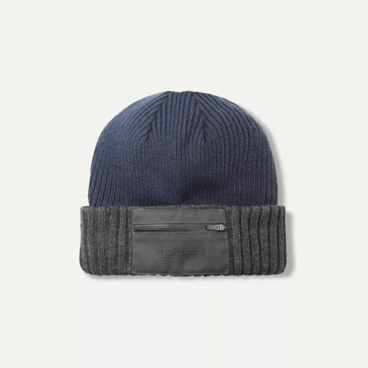 SealSkinz Colby Waterproof Zipped Pocket Knitted Beanie Navy/Grey