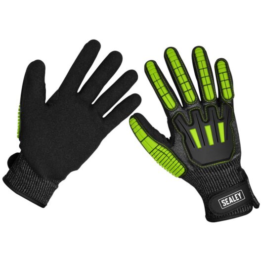 Sealey Cut and Impact Resistant Work Gloves Green / Black XL Pack of 1