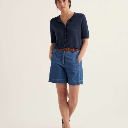 Seasalt Cornwall Cotton Rich Relaxed Cardigan with Linen Navy