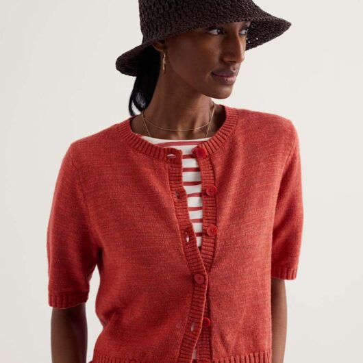 Seasalt Cornwall Cotton Rich Relaxed Cardigan with Linen Orange