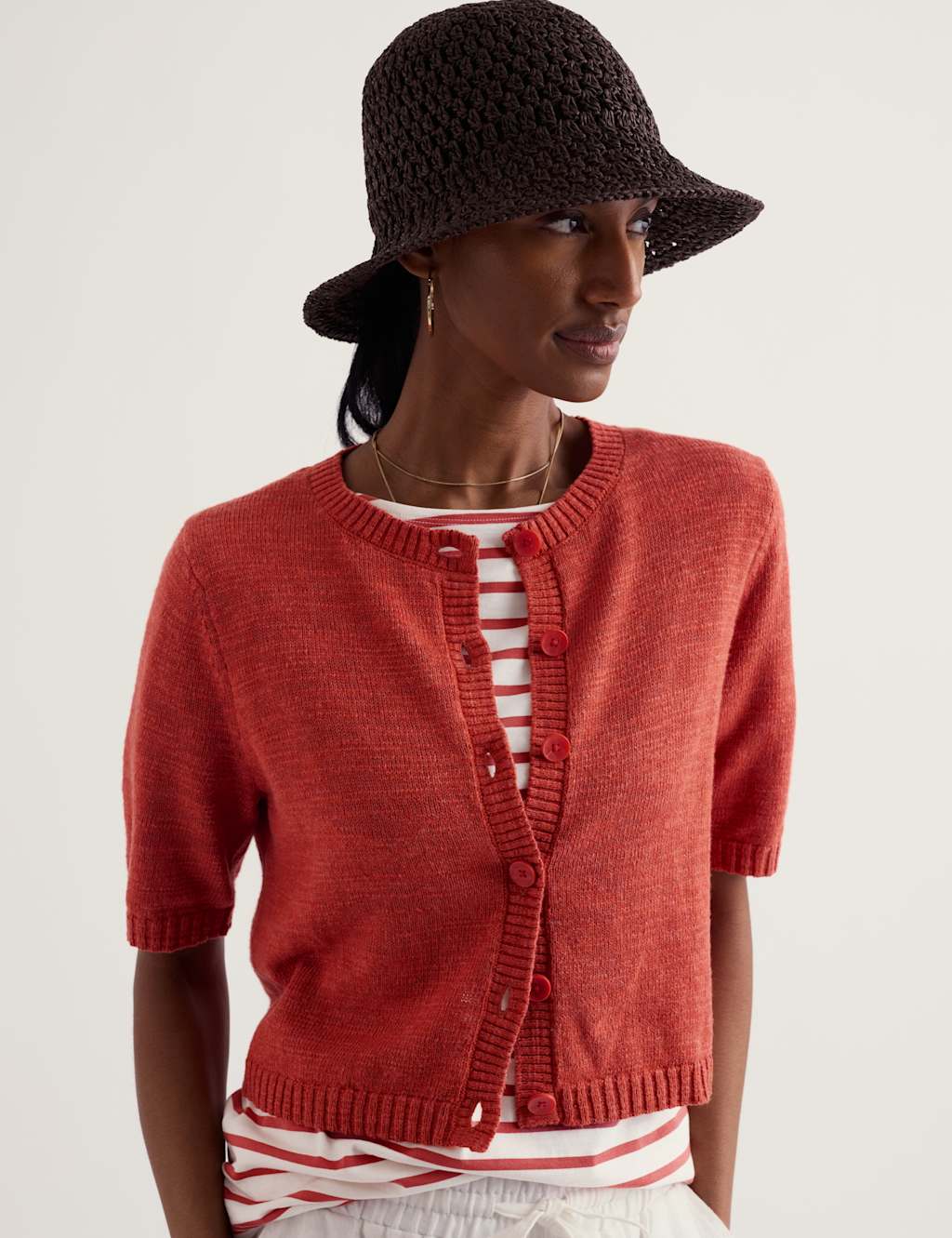 Seasalt Cornwall Cotton Rich Relaxed Cardigan with Linen Orange