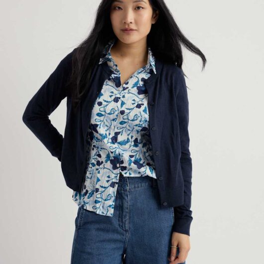 Seasalt Cornwall Pure Cotton Crew Neck Cardigan Navy