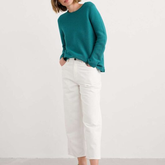 Seasalt Cornwall Pure Cotton Crew Neck Relaxed Jumper Green