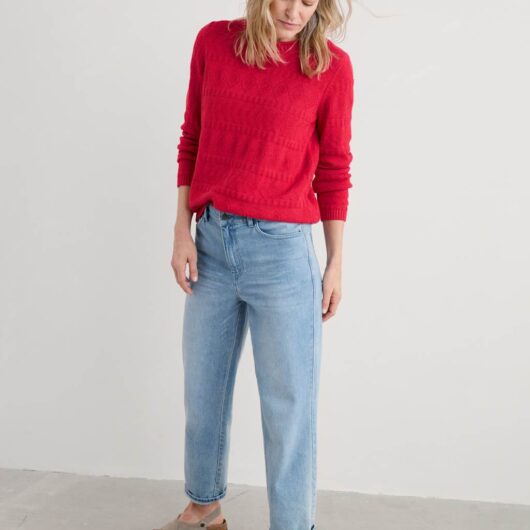 Seasalt Cornwall Pure Cotton Diamond Stitch Crew Neck Jumper Red