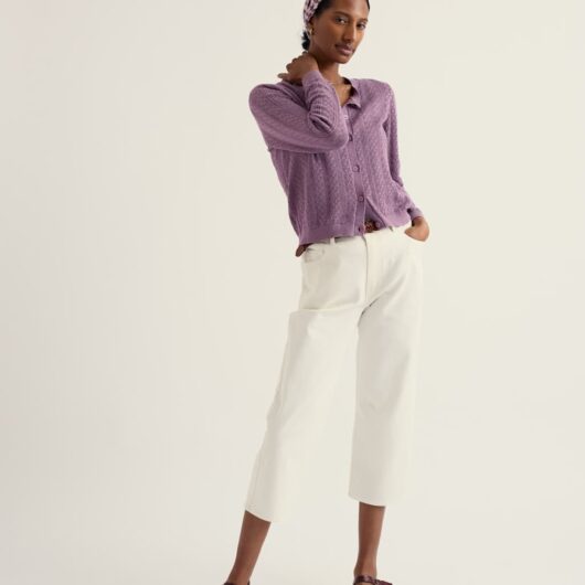 Seasalt Cornwall Pure Cotton Pointelle Relaxed Cardigan Purple