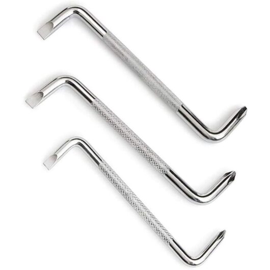 Set of 3 offset screwdrivers with magnetic Z-type head, including Phillips and flathead bits