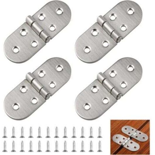 Set of 4 round 180° folding stainless steel hinges for folding tables, cabinets, wooden wardrobes, furniture, sewing machines (silver)