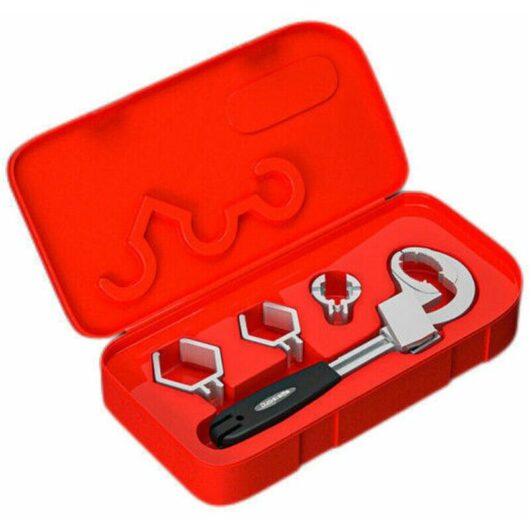 Soleil - Multifunctional Sink Toilet Faucet Wrench 80mm Wide Open End Wrench Adjustable Water Pipe Wrench with Storage Box 3 Chucks