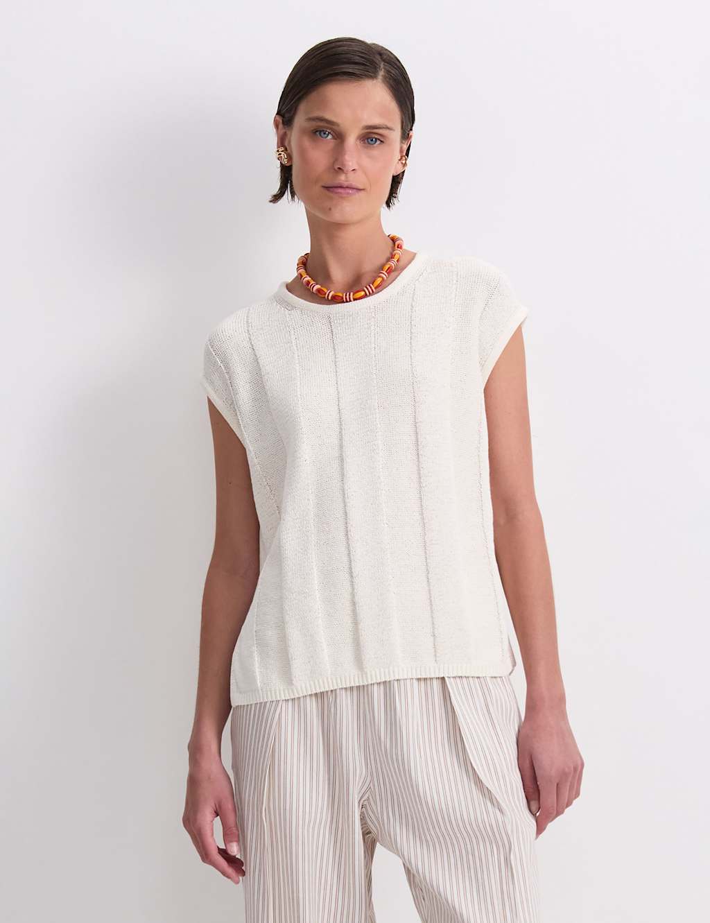Sportscraft Cotton Blend Knitted Vest Ivory