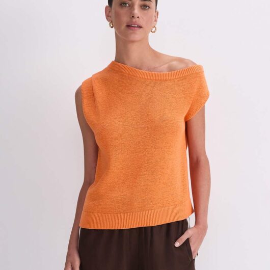 Sportscraft Cotton Blend Textured Knitted Top Orange