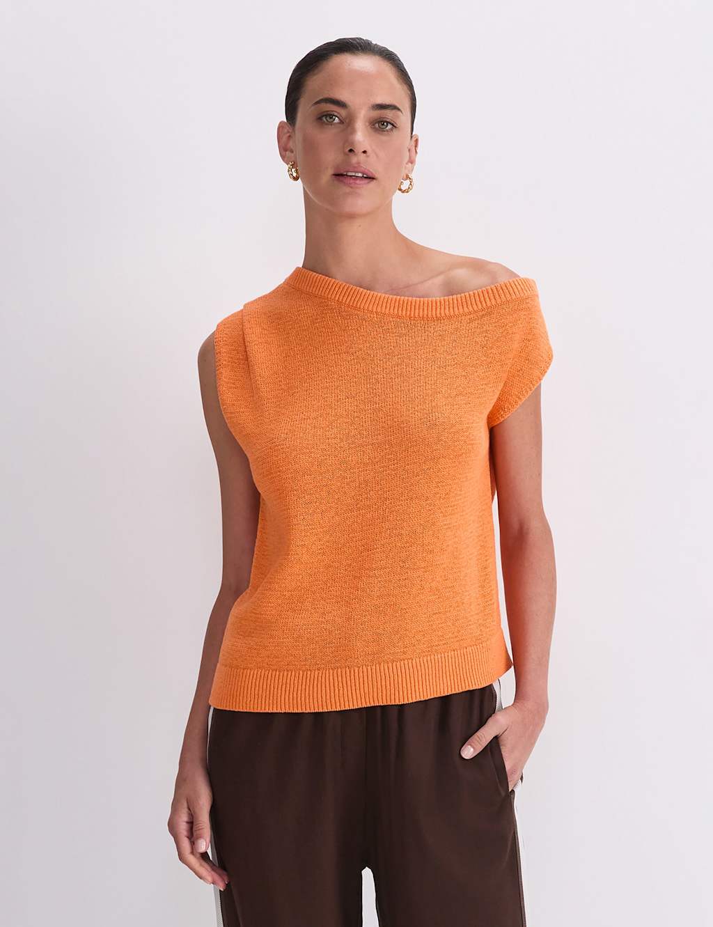 Sportscraft Cotton Blend Textured Knitted Top Orange