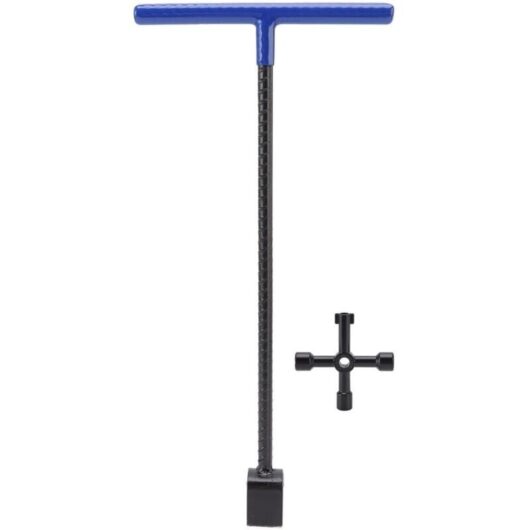 Steel water meter key, multi-function T-handle wrench, edge wrench with 4-way utility tool for valves and taps, blue