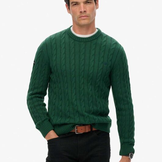 Superdry & Co Pure Cotton Cable Knit Crew Neck Jumper Green