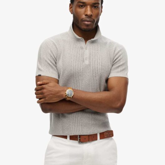 Superdry & Co Slim Fit Cotton Rich Knitted Polo Shirt Grey