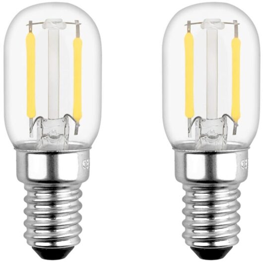 T22 LED Bulb, E14 2W LED Bulb Equivalent to E14 15W Incandescent Bulb, Warm White 2700K, Small LED for Refrigerator/Salt Lamp/Kids Night Light, 2 Pack