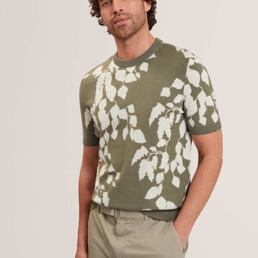 Ted Baker Pure Cotton Leaf Knitted T-Shirt Light Green