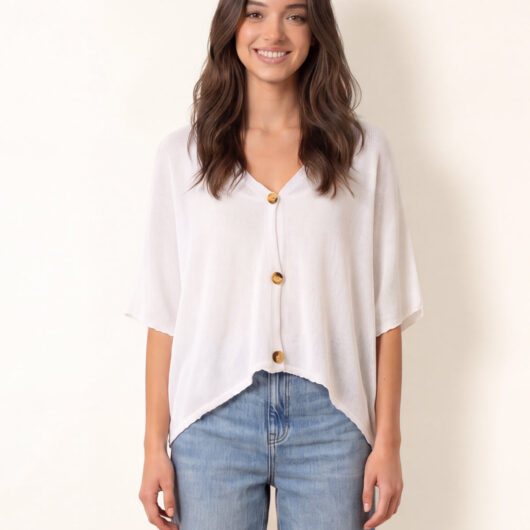 Thin Knit Button Front Boxy Cardigan - ONE / WHITE