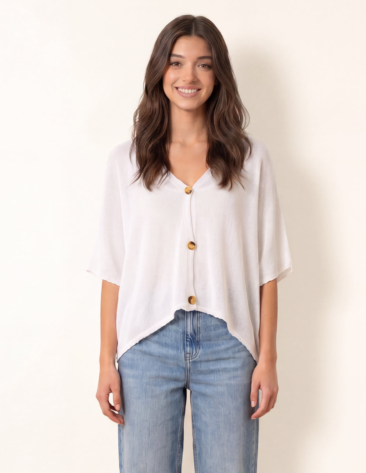Thin Knit Button Front Boxy Cardigan - ONE / WHITE