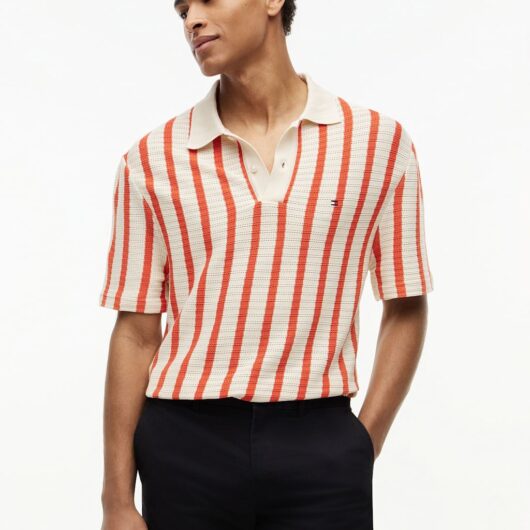 Tommy Hilfiger Pure Cotton Knitted Polo Shirt Orange Mix