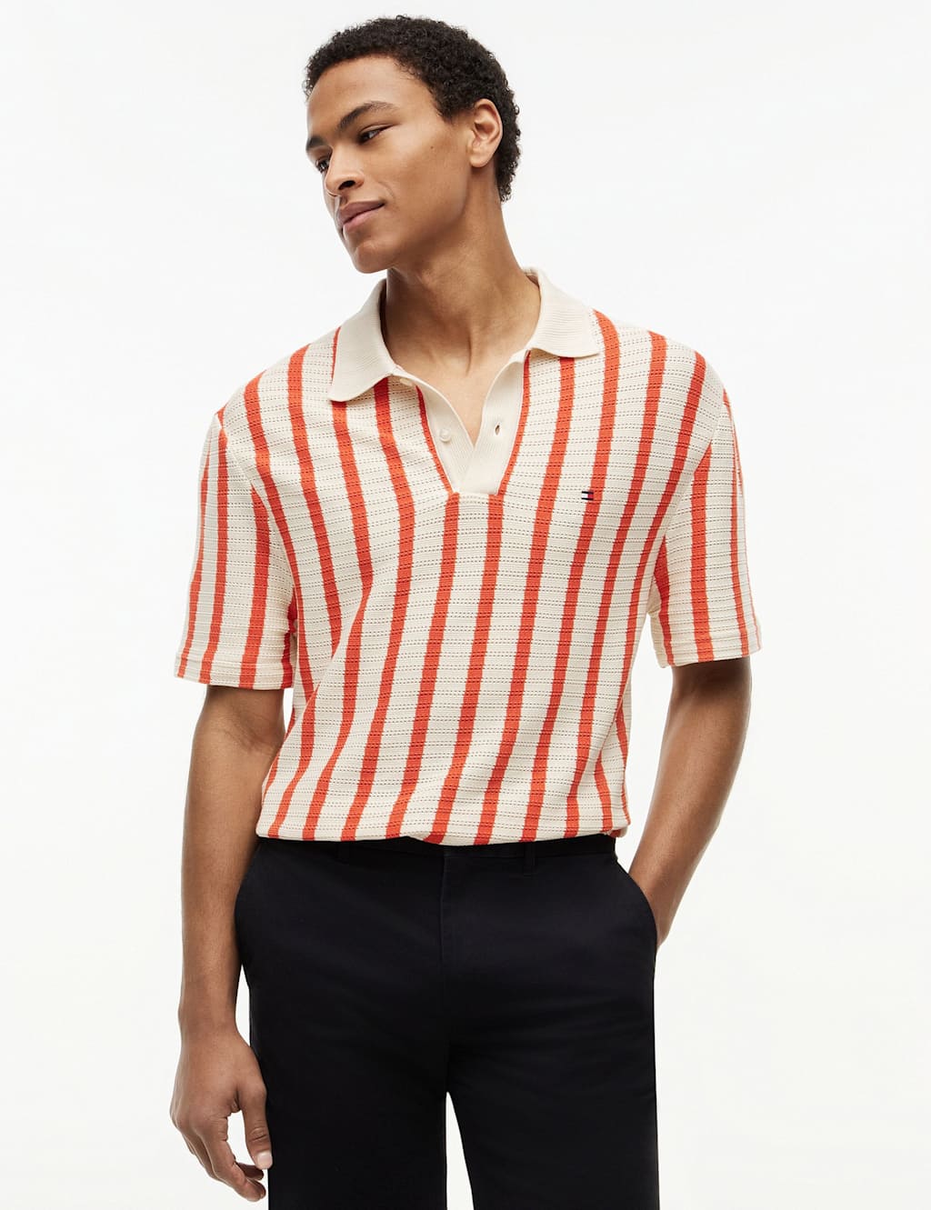 Tommy Hilfiger Pure Cotton Knitted Polo Shirt Orange Mix
