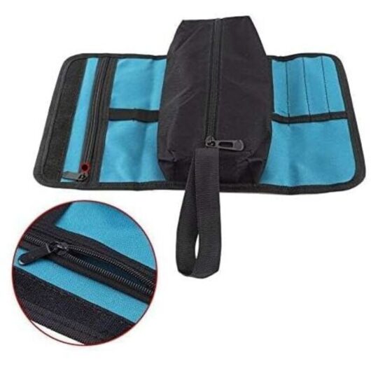 Tool bag, small roll-up tool bag, canvas tool bag, storage bag with zipper and buckle for electrician, plumber, mechanic