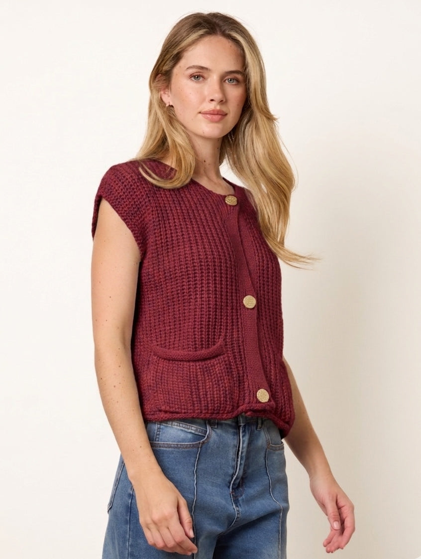 Two Pocket Knitted Waistcoat - ONE / WINE